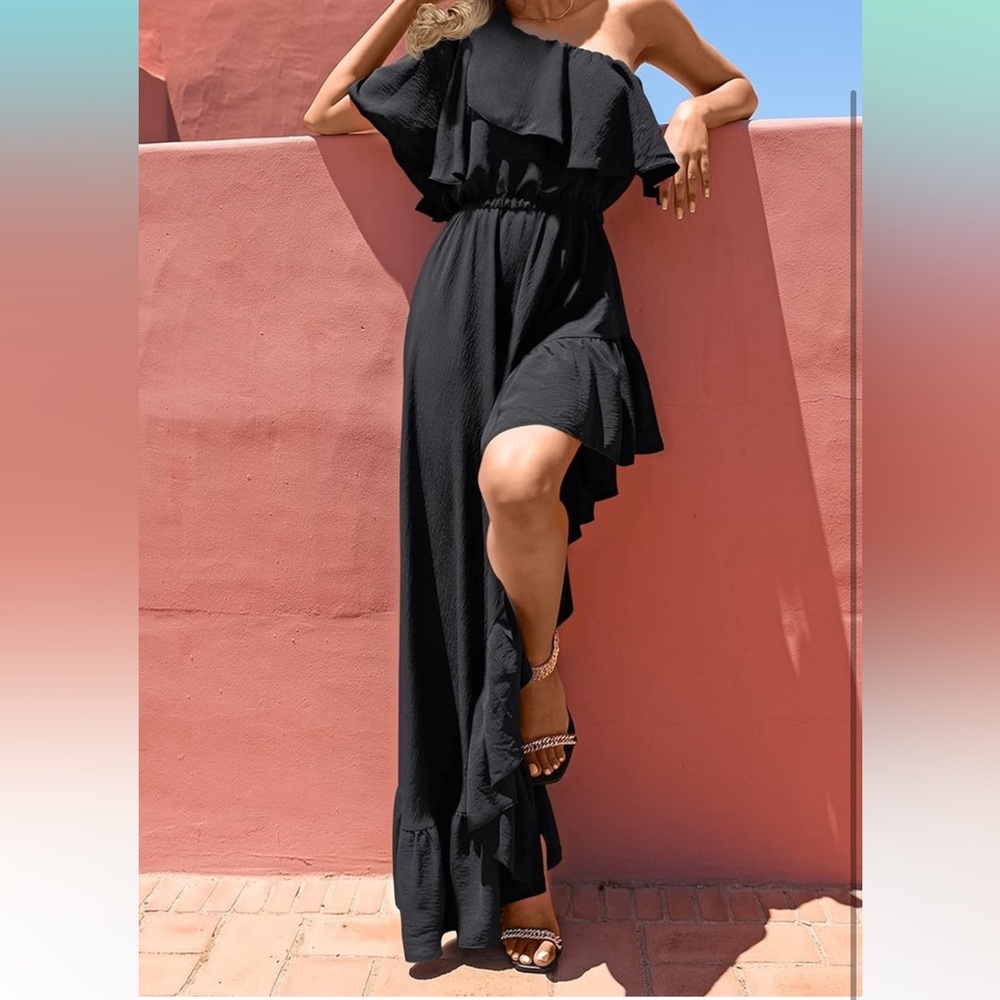 One shoulder sleeveless ruffle maxi dress - Picture 6 of 7
